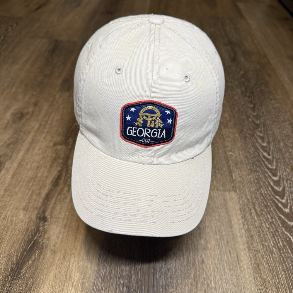 Georgia State Flag Hat Khaki Tan Beige‎ Embroidered Logo Dad Trucker Cap Adjust